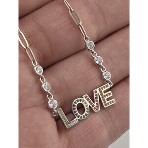 Love Sterling Silver 925 Pendant Necklace 18" Inches Long Cz